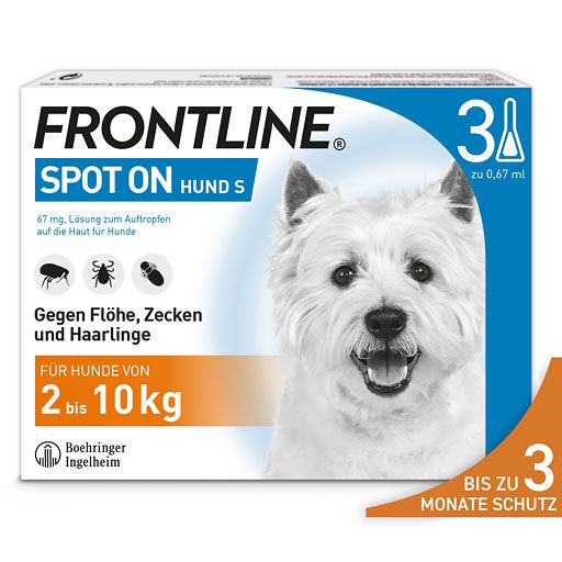 FRONTLINE SPOT-ON gegen Zecken, Flöhe und Haarlinge für Hunde S (2-10 kg)<sup> 6</sup>  3 St