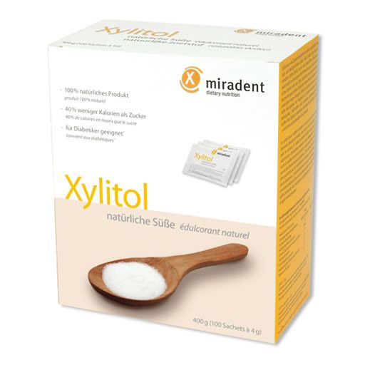 MIRADENT Xylitol Zuckerersatz Pulver Sachets 100x4 g