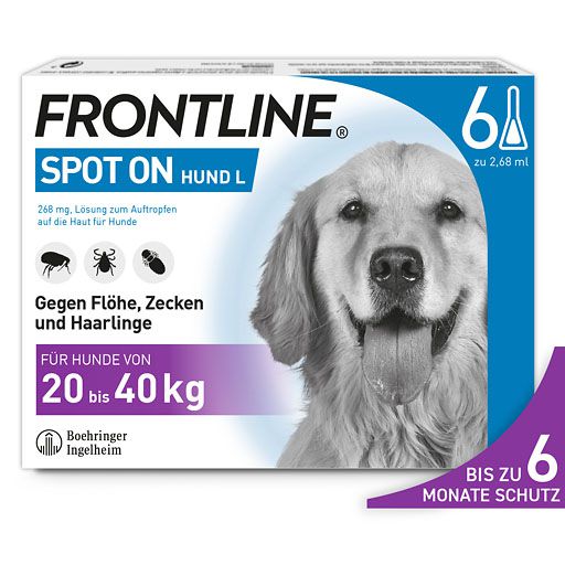 FRONTLINE SPOT-ON gegen Zecken, Flöhe und Haarlinge für Hunde L (20-40 kg)<sup> 6</sup>  6 St