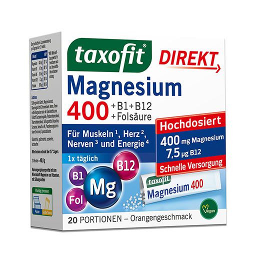 TAXOFIT Magnesium 400+B1+B6+B12+Folsäure 800 Gran. 20 St  