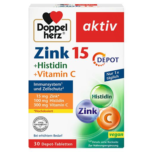 DOPPELHERZ Zink 15 mg+Histidin+Vit. C Depot aktiv 30 St  
