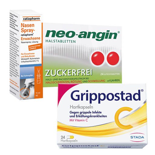 Erkältungsset Grippostad C 24 St.* + Neo Angin 24 St.* + Nasenspray ratiopharm 15 ml * 1 St