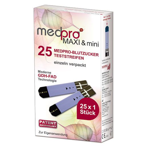 MEDPRO Maxi & mini Blutzucker Teststreif. einzeln 25x1 St