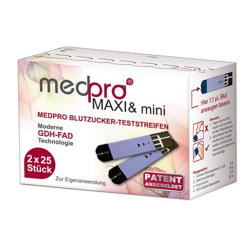 MEDPRO Maxi & mini Blutzucker-Teststreifen 2x25 St