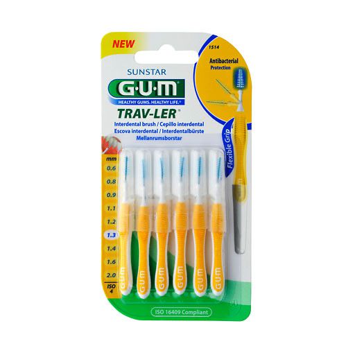 GUM TRAV-LER 1,3mm Tanne gelb Interdental+6Kappen 6 St