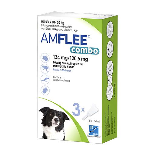 AMFLEE combo geg. Zecken, Flöhe (+Eier+Larven) für Hunde (10-20 kg)<sup> 6</sup>  3 St