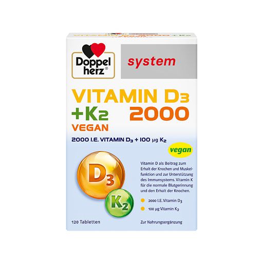 DOPPELHERZ Vitamin D3 2000+K2 system Tabletten 120 St  