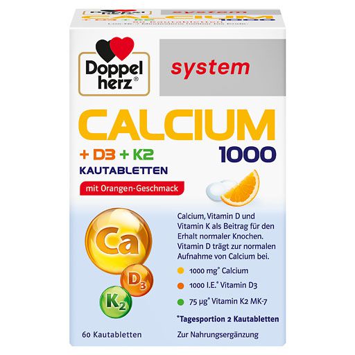 DOPPELHERZ Calcium 1000+D3+K2 system Kautabletten 60 St  