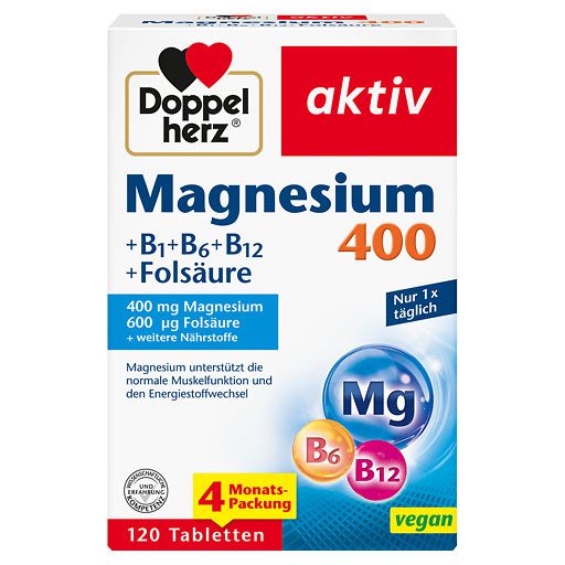 DOPPELHERZ Magnesium 400+B1+B6+B12+Folsäure Tabl. 120 St  
