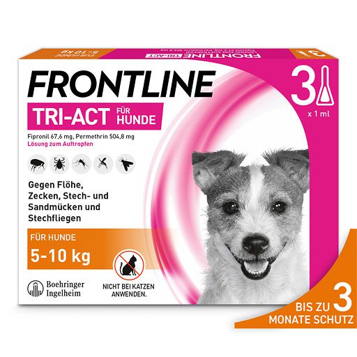 FRONTLINE TRI-ACT gegen Zecken, Flöhe und fliegende Insekten für Hunde S (5-10 kg)<sup> 6</sup>  3 St