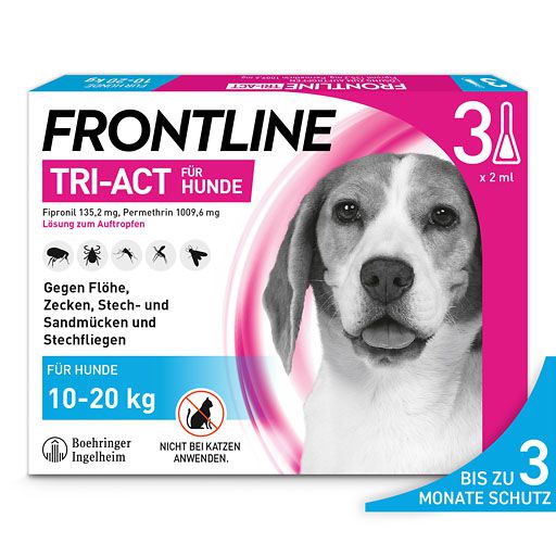FRONTLINE TRI-ACT gegen Zecken, Flöhe und fliegende Insekten für Hunde M (10-20 kg)