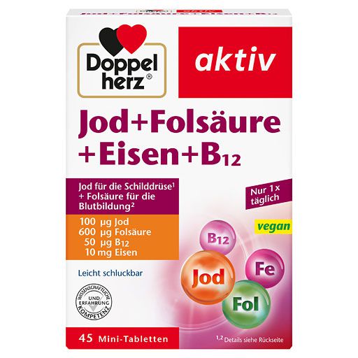 DOPPELHERZ Jod+Folsäure+Eisen+B12 Tabletten 45 St  