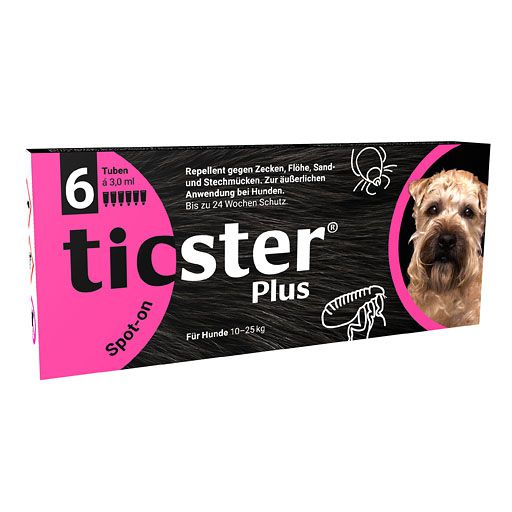 TICSTER Plus Spot-on gegen Zecken, Flöhe, Mücken & Stechmücken Lsg. z. Auftropf. f. Hund 10-25kg 6x3 ml