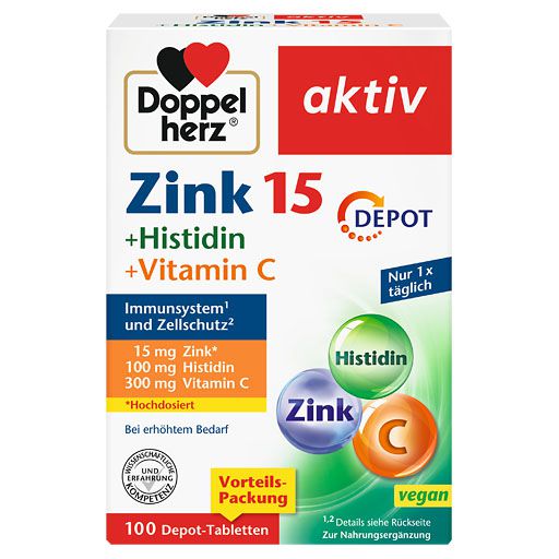 DOPPELHERZ Zink 15 mg+Histidin+Vit. C Depot aktiv 100 St  