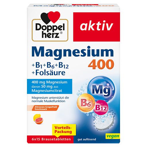 DOPPELHERZ Magnesium 400+B1+B6+B12+Folsäure BTA 90 St  