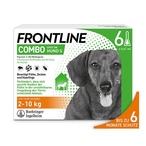 FRONTLINE COMBO® gegen Zecken, Flöhe (Flöhe, Eier, Larven, Puppen) bei Hunden S (5-10Kg)<sup> 6</sup>  6 St