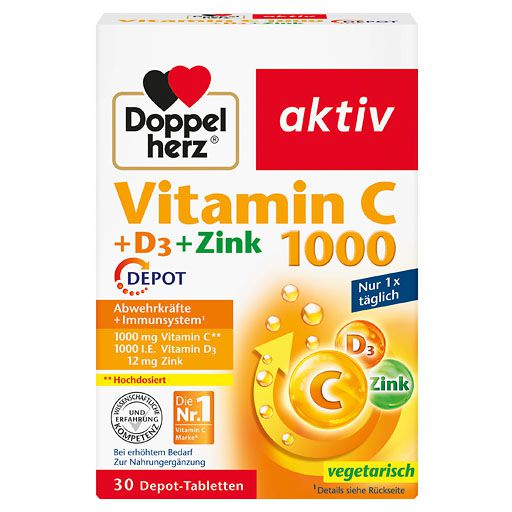 DOPPELHERZ Vitamin C 1000+D3+Zink Depot Tabletten 30 St  