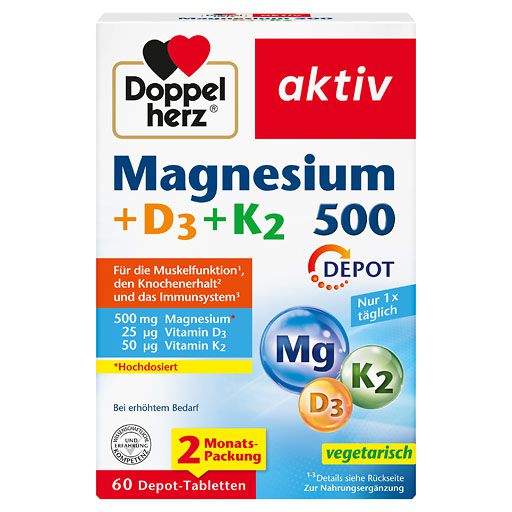 DOPPELHERZ Magnesium 500+D3+K2 Depot Tabletten 60 St  