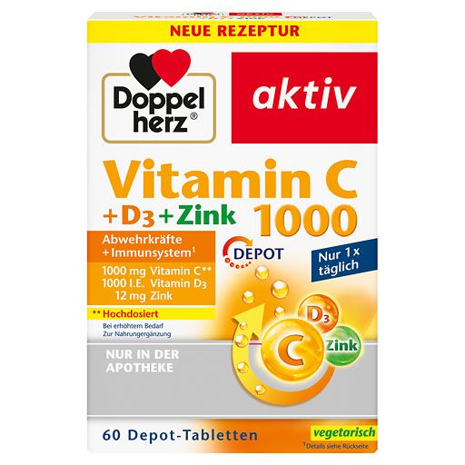 DOPPELHERZ Vitamin C 1000+D3+Zink Depot Tabletten 60 St