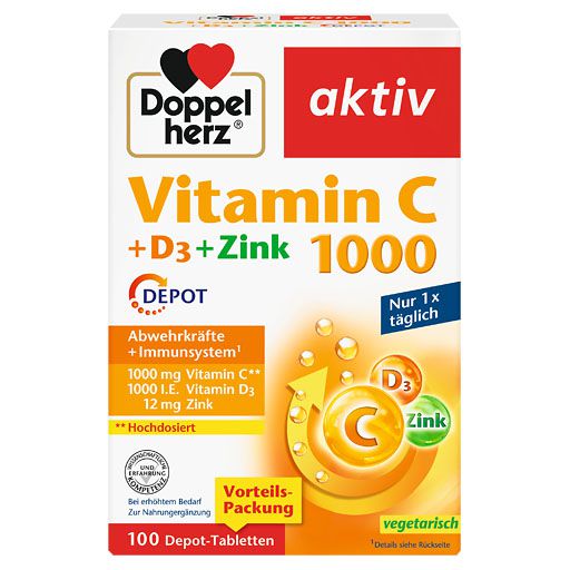 DOPPELHERZ Vitamin C 1000+D3+Zink Depot Tabletten 100 St  