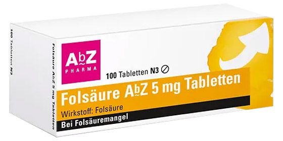 FOLSÄURE AbZ 5 mg Tabletten - bei Folsäuremangel* 100 St